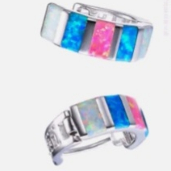 Colorful Opal Hoop Earrings - Picture 3 of 3